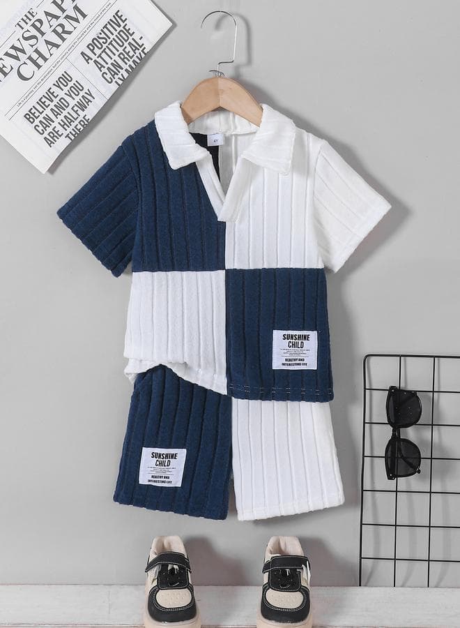 Boys Color Block Knit Polo Shorts Set - Image 1