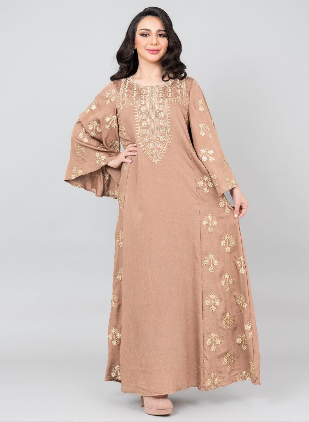 Radiant Embbroidered Jalabiya IK1019 Brown Elegance - Image 1