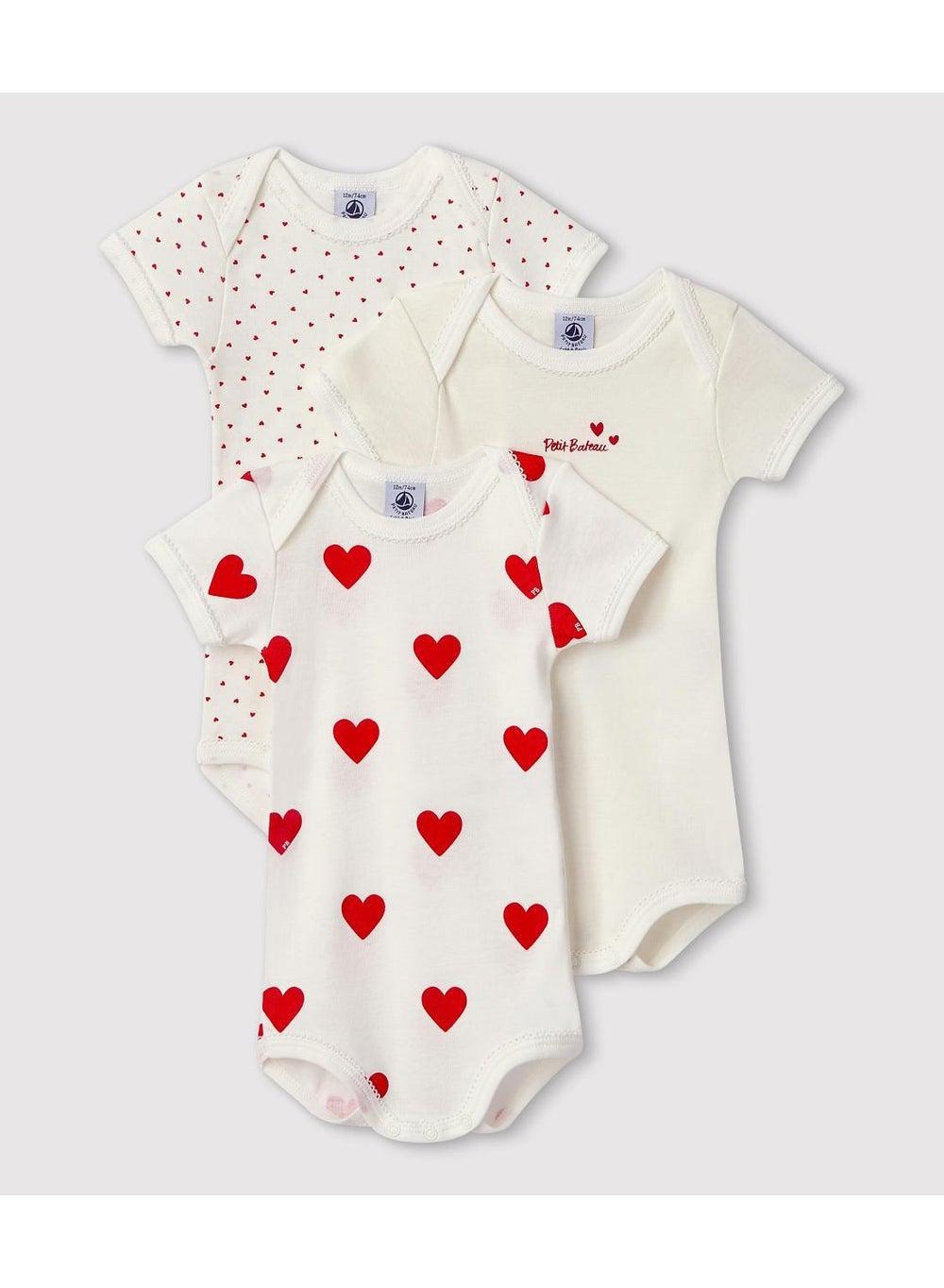 Babies' Heart Patterned Cotton Bodysuits 3-Pack - Image 1