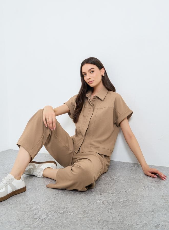 Take Two Buttoned Top & Loose Pants Set - Image 1