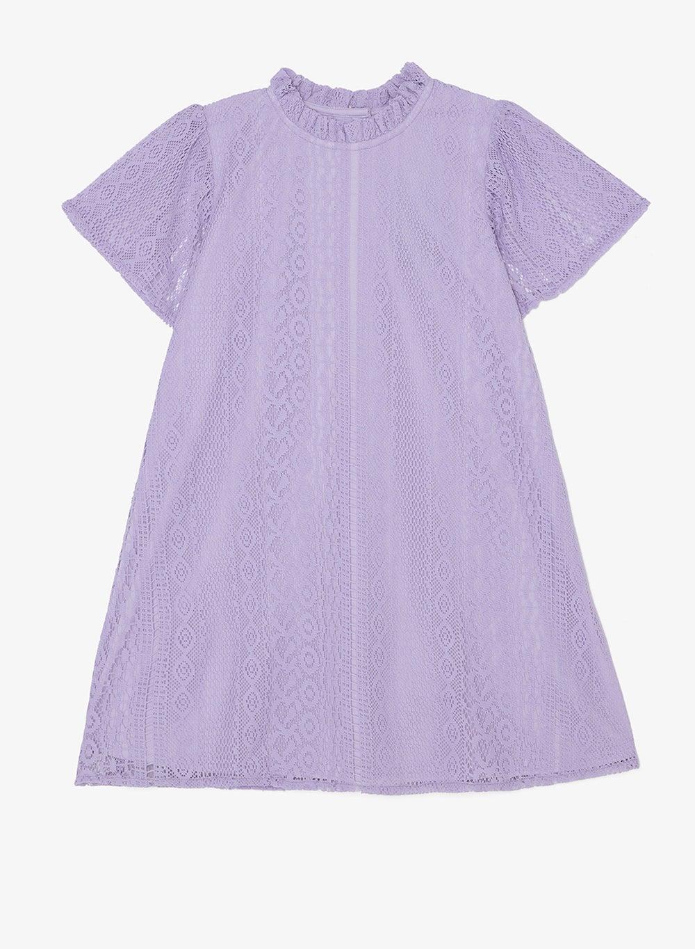 Girls Purple Lace A-Line Dress - Image 1