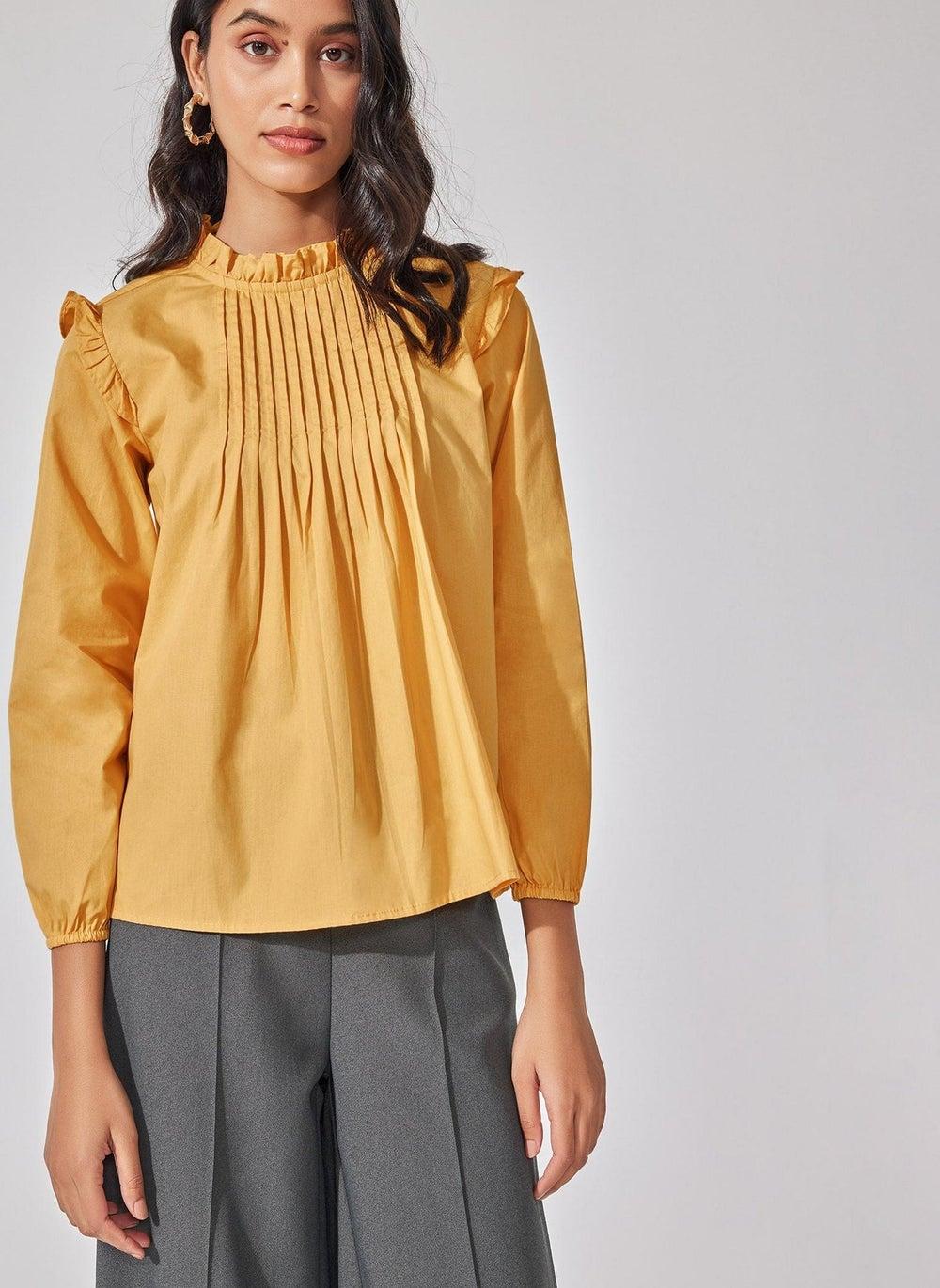 Pintuck Ruffled Blouse in Soft Elegant Fabric - Image 1