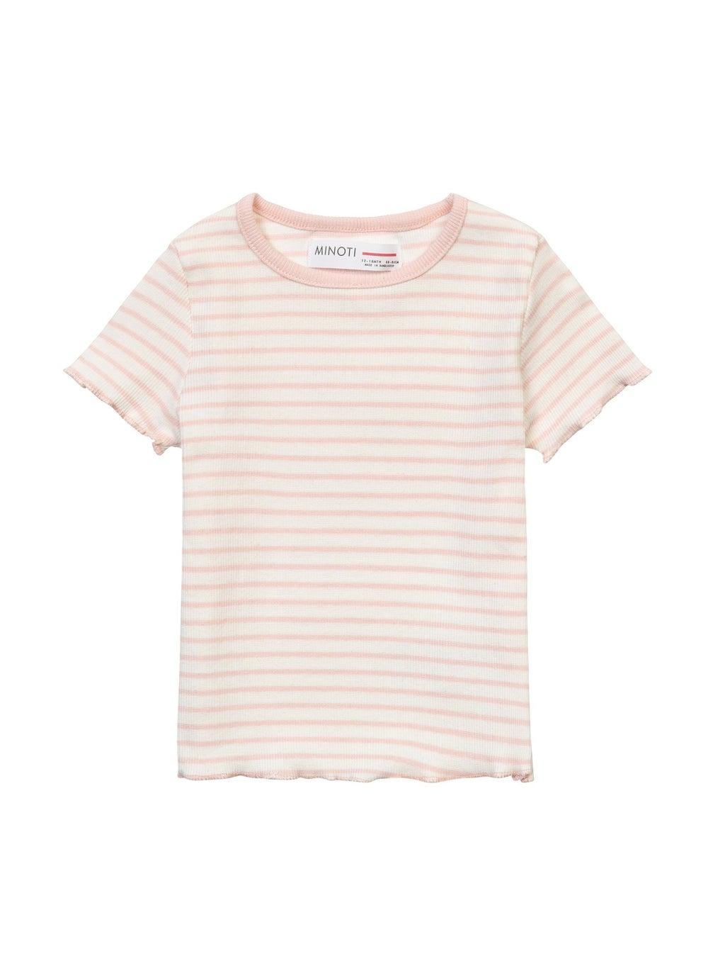 Girls Ribbed Pink Short Sleeve T-Shirt - Image 1