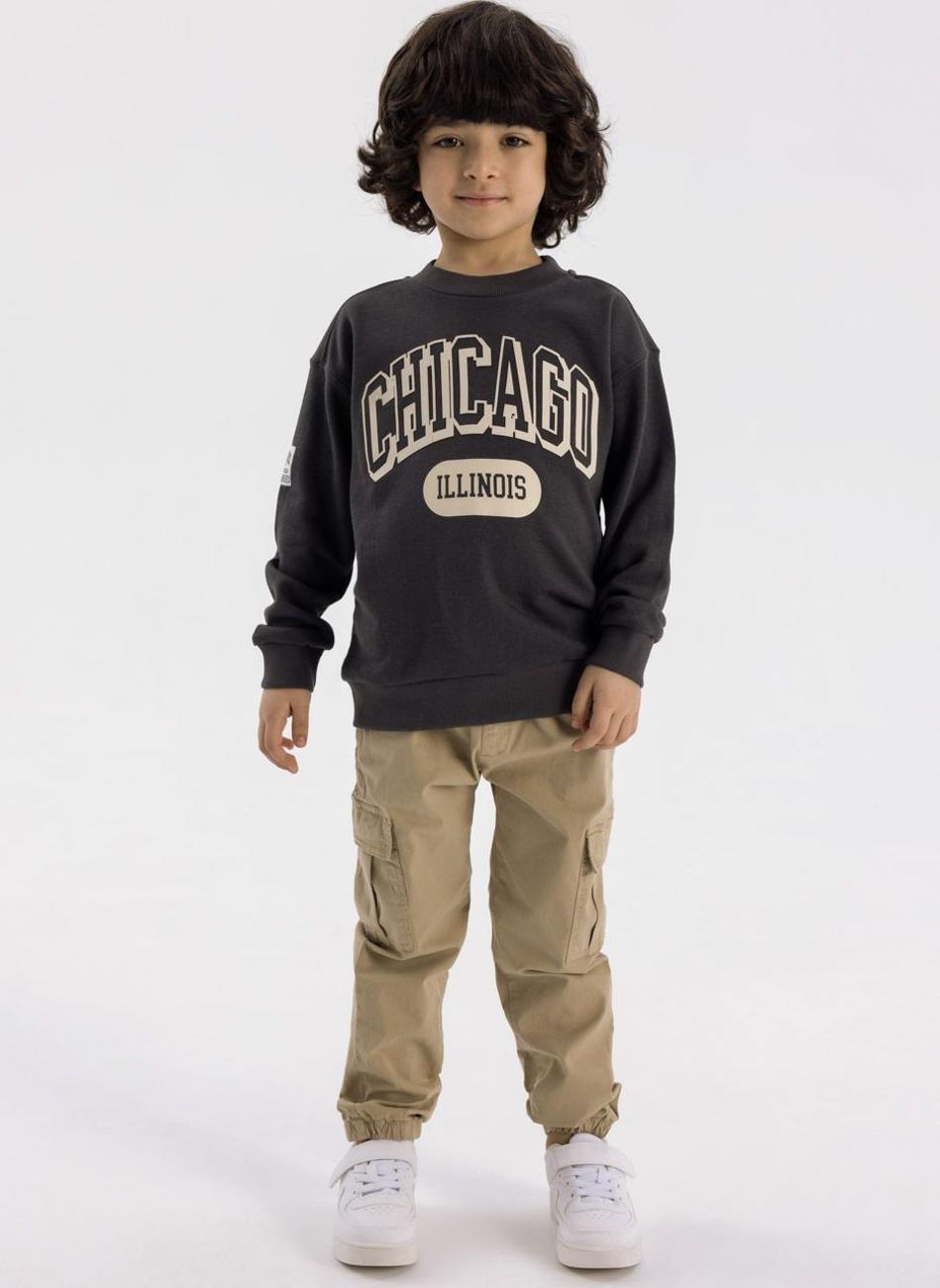 Boys Grey Cargo Trousers with Elastic Waistband - Image 1