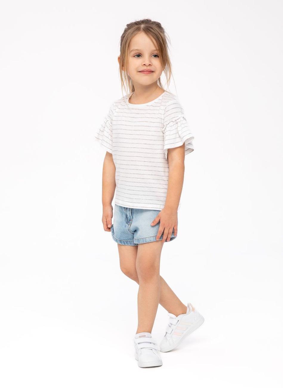 Girls Crew T-Shirt Grey Frill Sleeve - Image 1