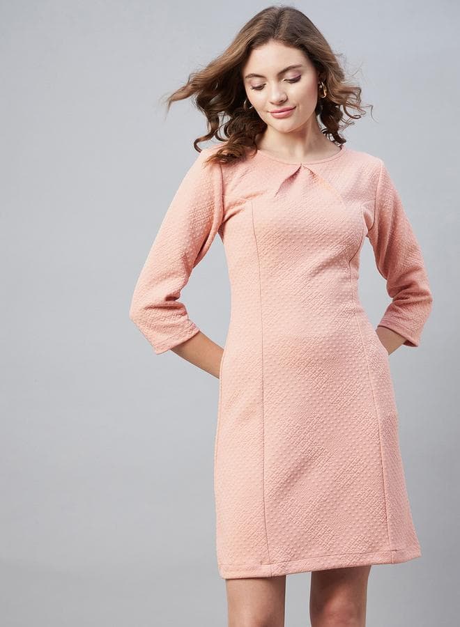 Stylestone Textured Jacquard Mini Dress Round Neck - Image 1