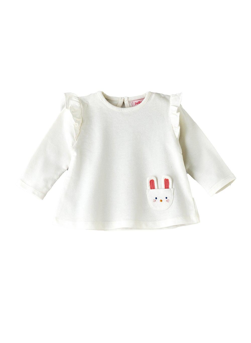 Baby White Cotton Top with Bunny Pocket Ruffles - Image 1