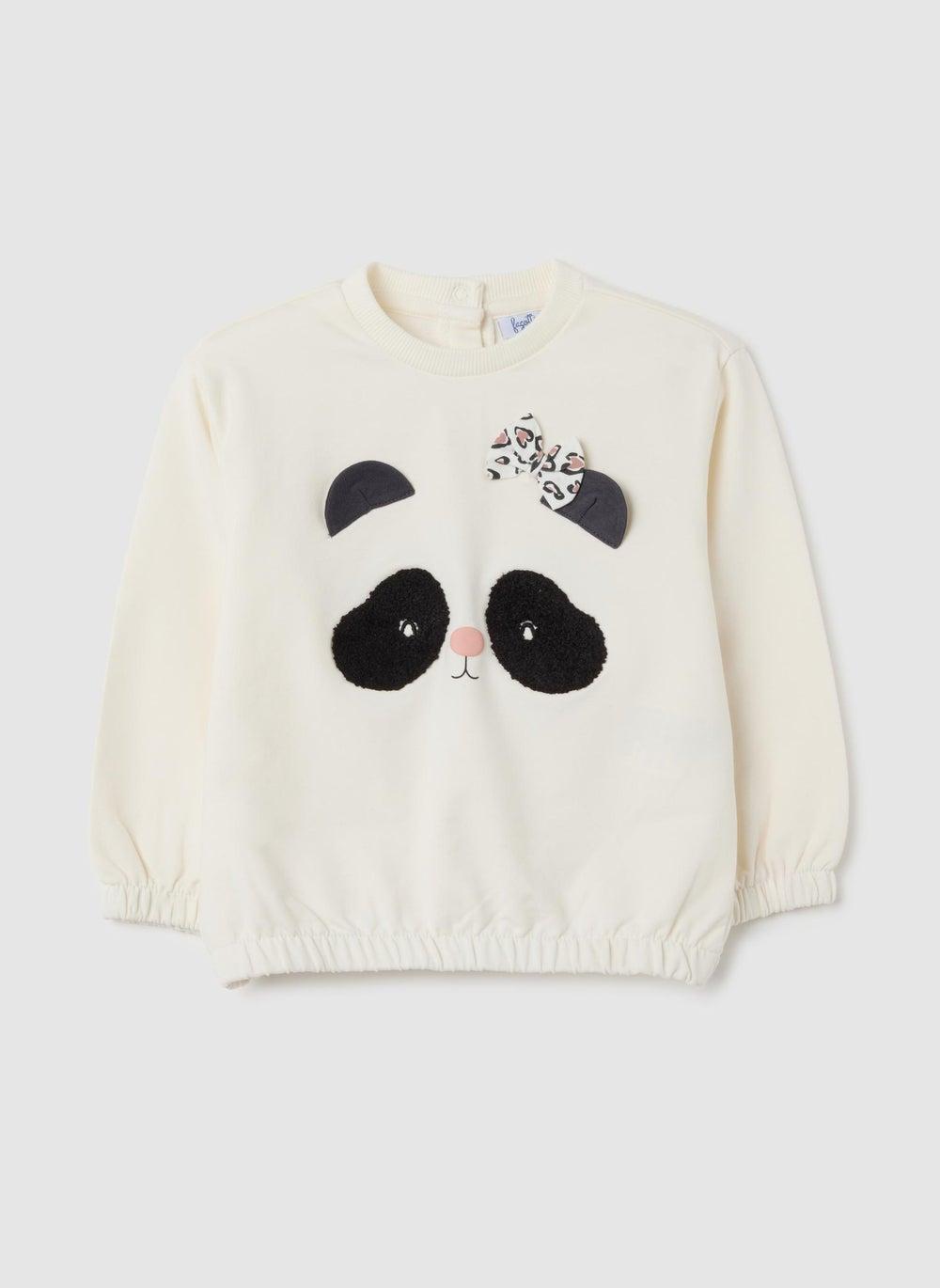 Baby Girl Beige Stretch Cotton Panda Sweatshirt - Image 1