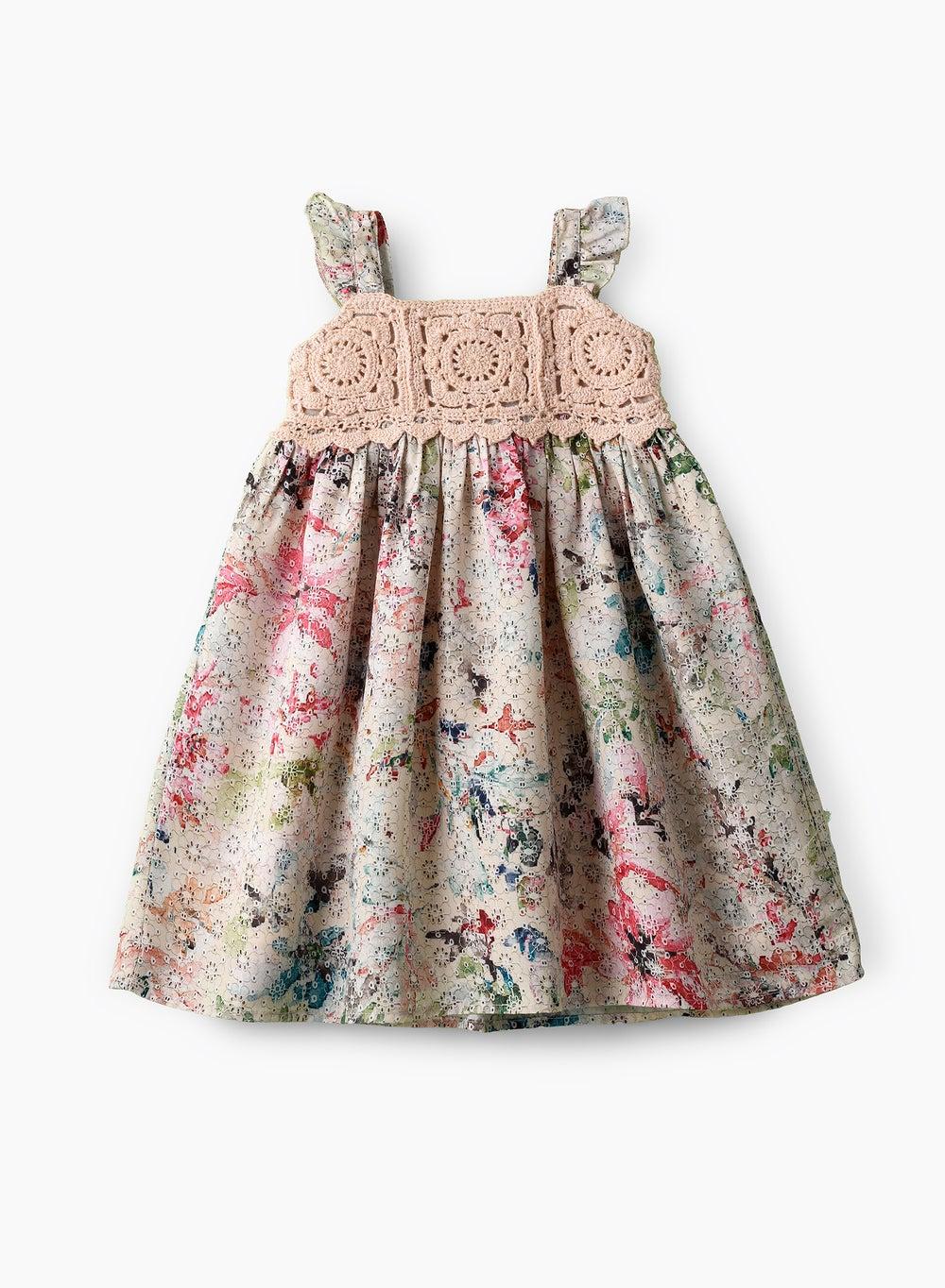Girls Boho Crochet Yoke Sleeveless Summer Dress - Image 1