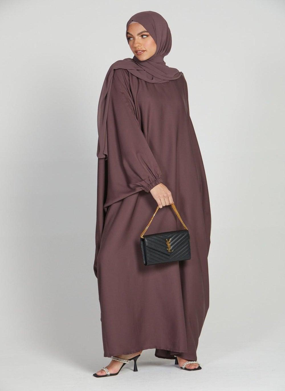 Elegant Brown Belted Abaya with Hijab AB73 - Image 1