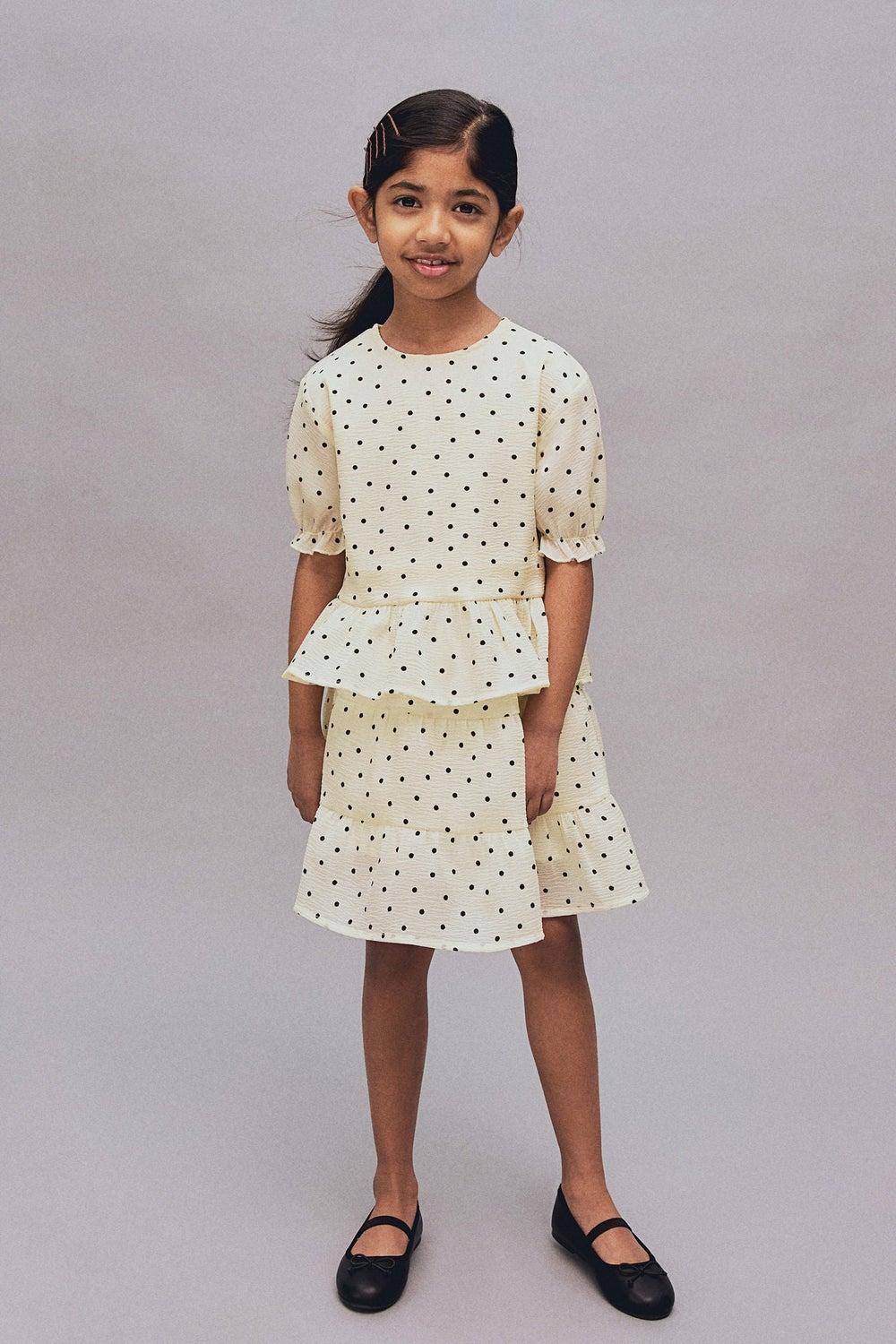 Sheer Peplum Blouse with Puff Sleeves - Image 1