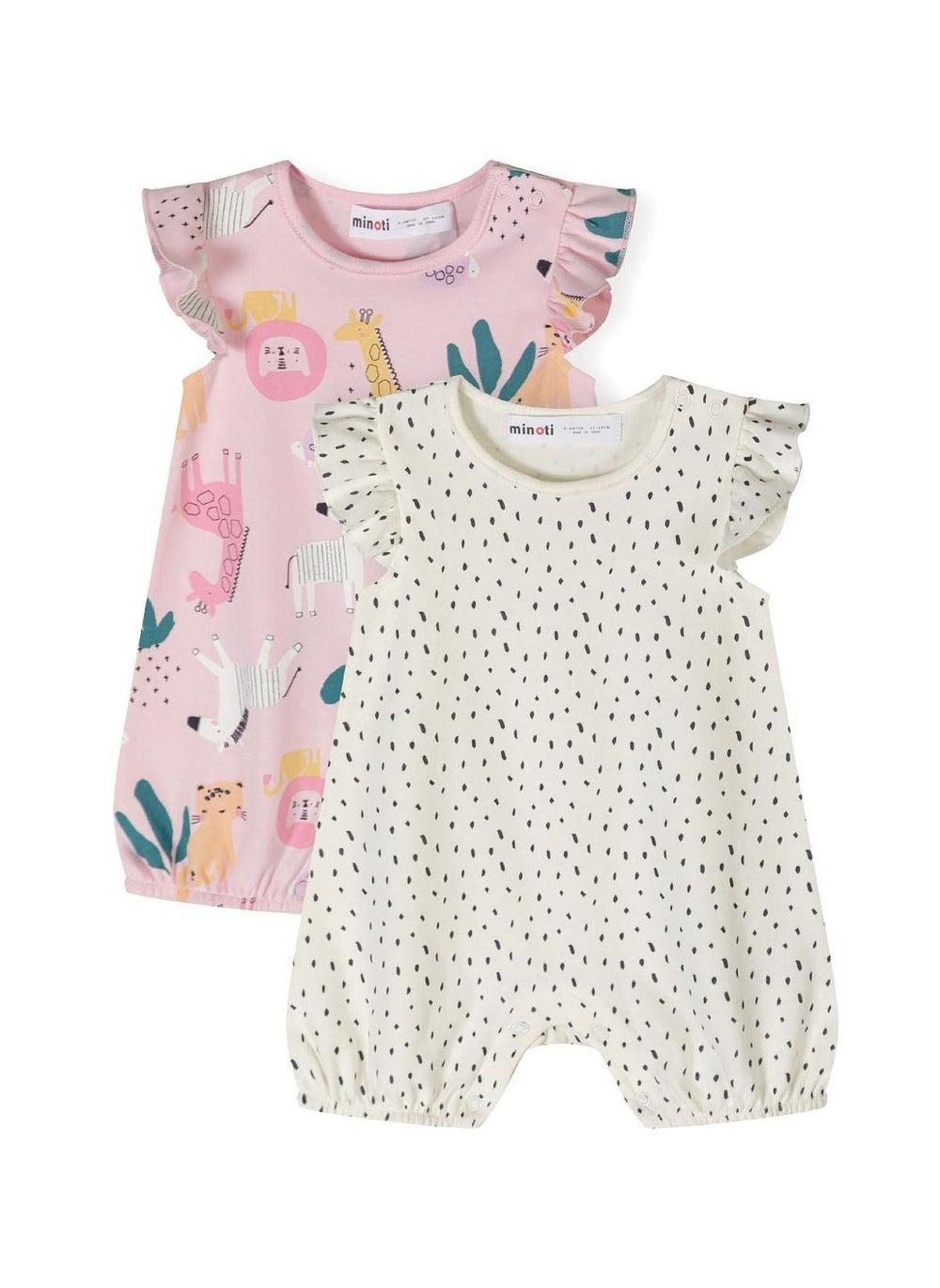 Girls Frill Sleeve Cream Rompers Two-Pack - Image 1