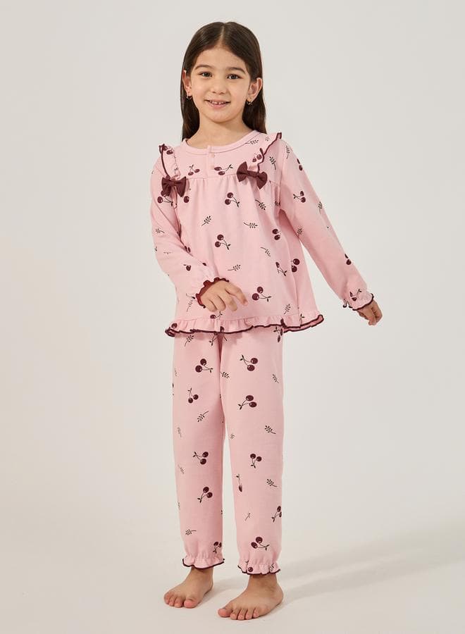 Girls All-Over Print Round Neck Pyjama Set - Image 1