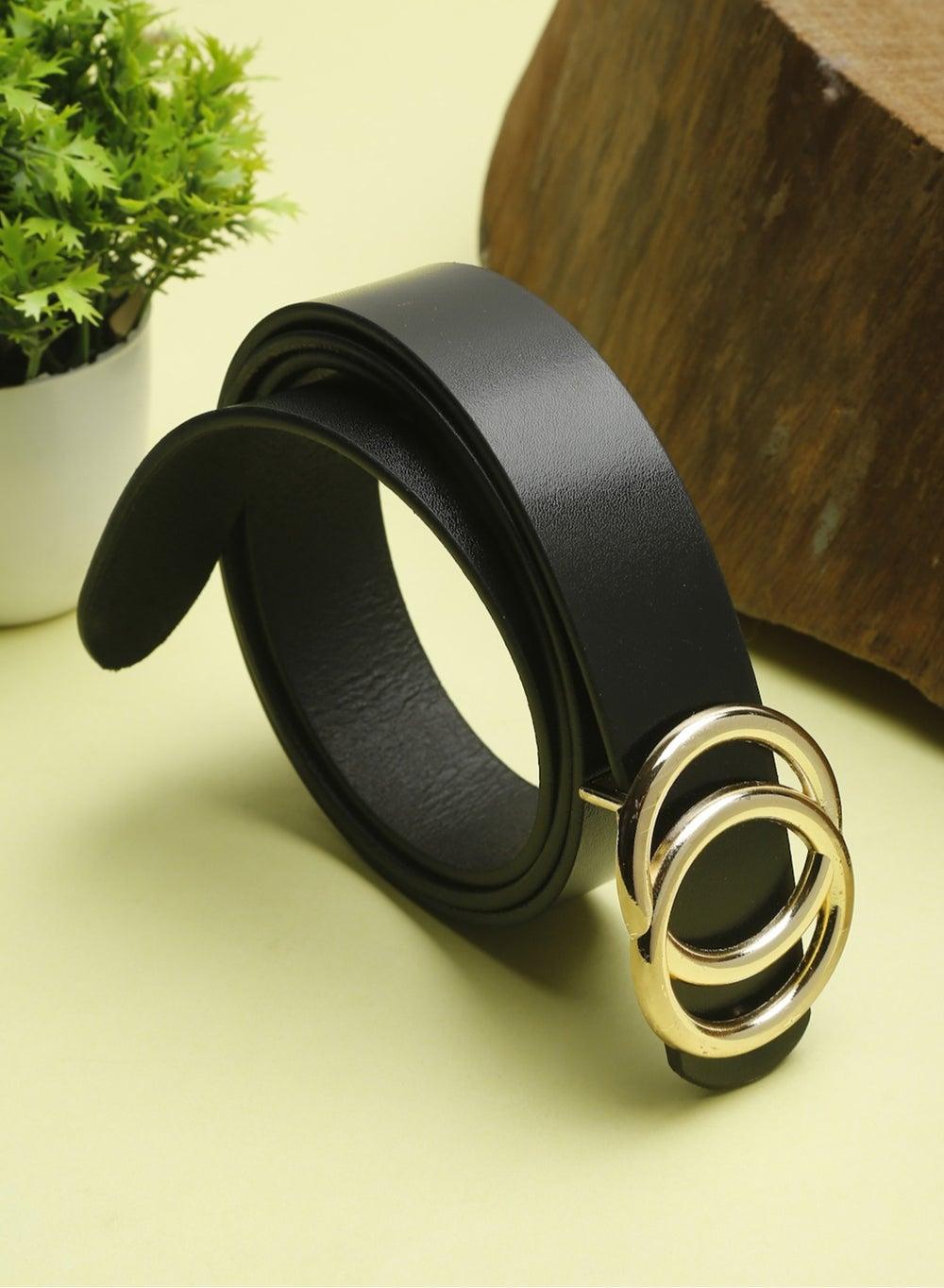 Teakwood Women Black Genuine Leather Belt One Size 31-40 - Image 1