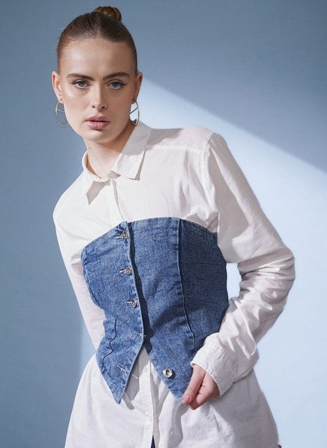 STREET 9 Denim Corset Shirt Top for Women - Image 1