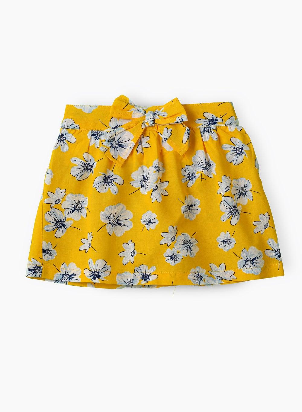 Girls Yellow Floral Bow Detail Skirt - Image 1