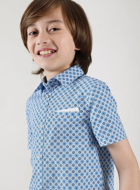 One Friday Boys Blue Printed Regular Fit Shirt - Image 1