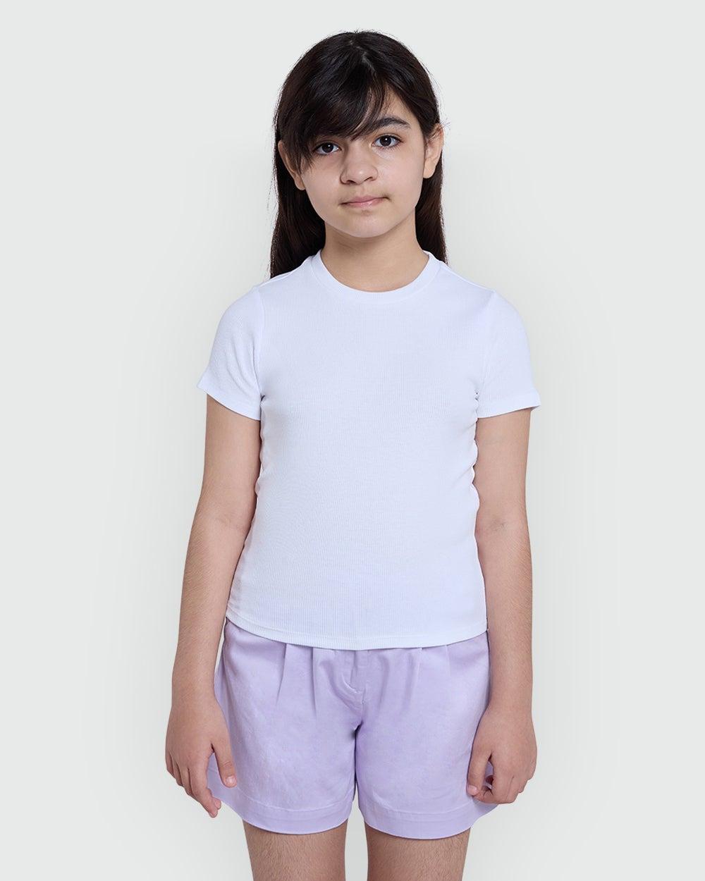 Girls Ribbed Tee Lucent White - Image 1