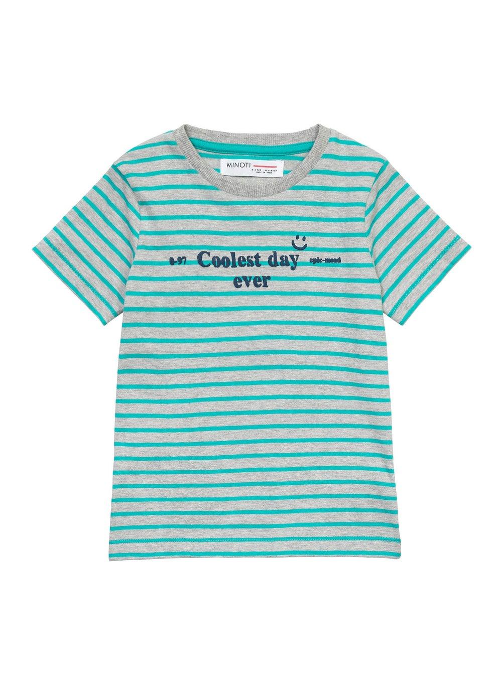 Boys Grey Striped Cotton T-Shirt - Image 1