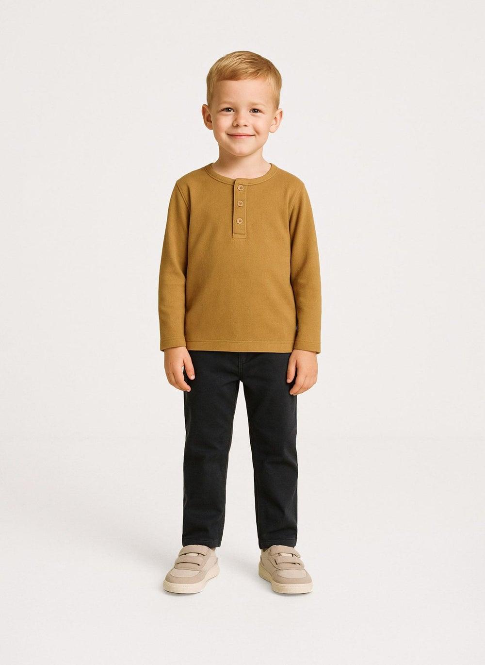 Boys Waffle Henley Tee Button Neck Soft Gold - Image 1