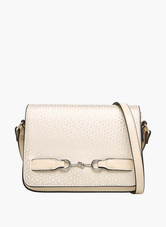 Metallic Monogram Crossbody Bag with Button Closure - Image 1