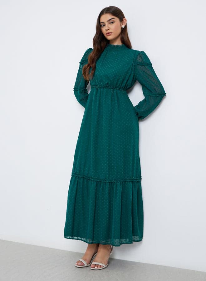 Styli Textured Dobby Ruffled Hem Maxi Dress - Image 1