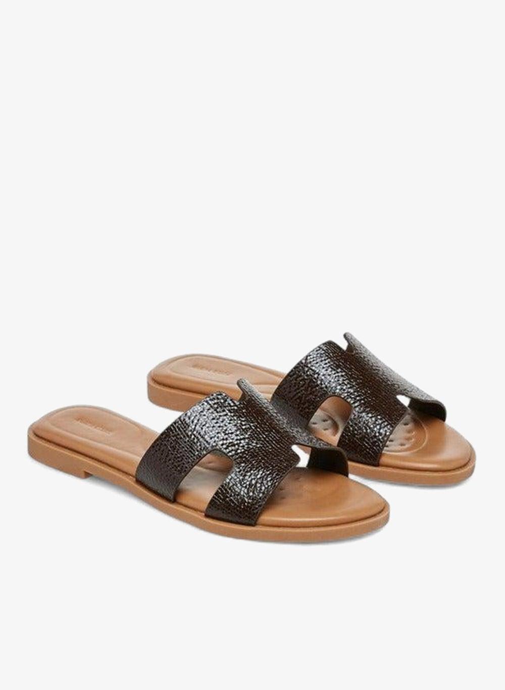 Textured Slip-On Flat Sandals - Image 1