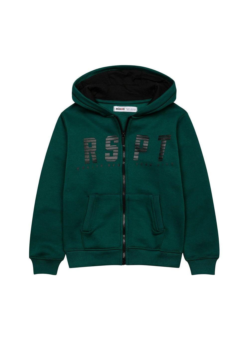 Boys Green Fleece Zip-Through Cosy Hood Jacket - Image 1