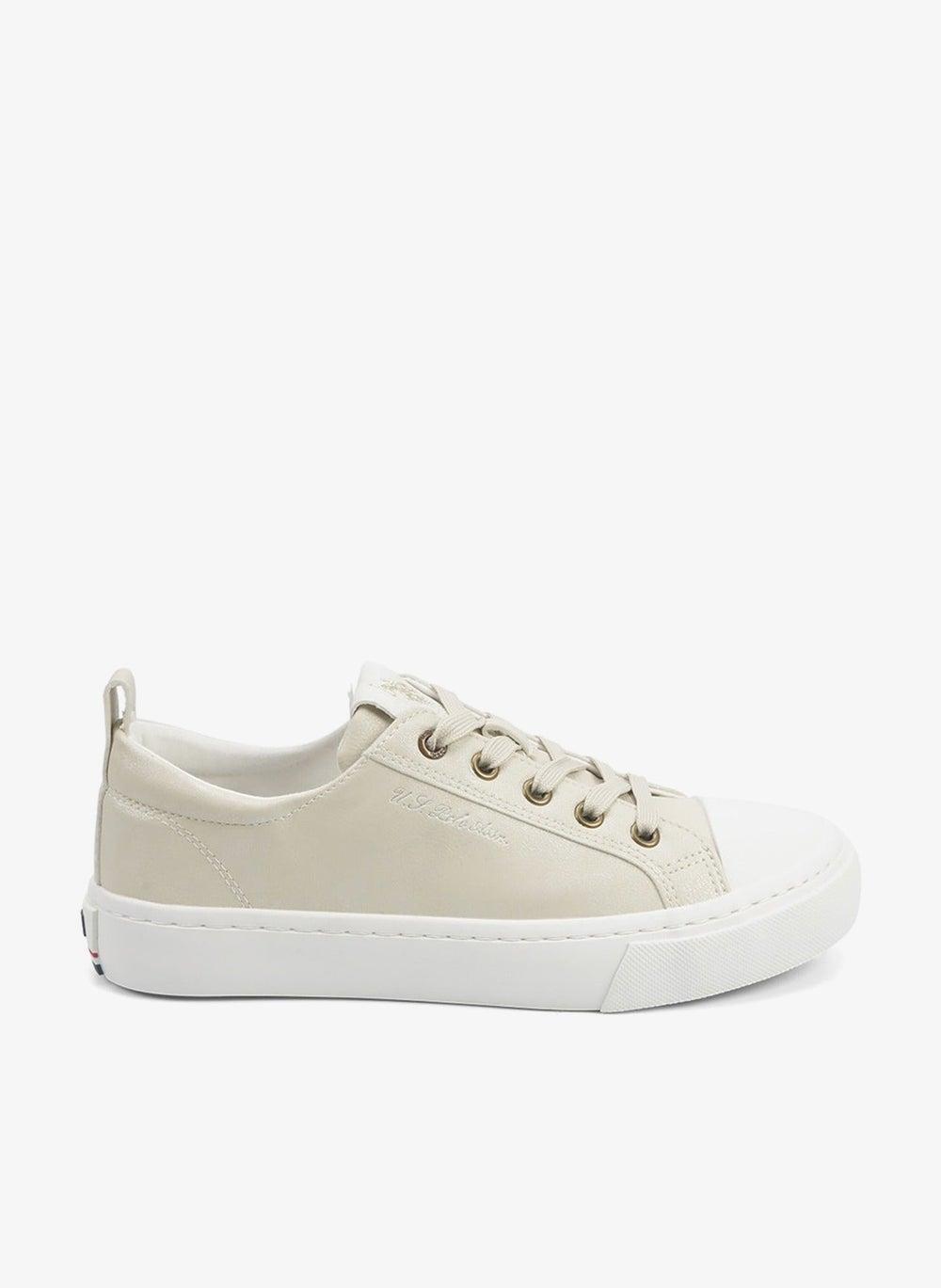 USPA Beige Low-Top Sneakers with Lightweight White Sole - Image 1