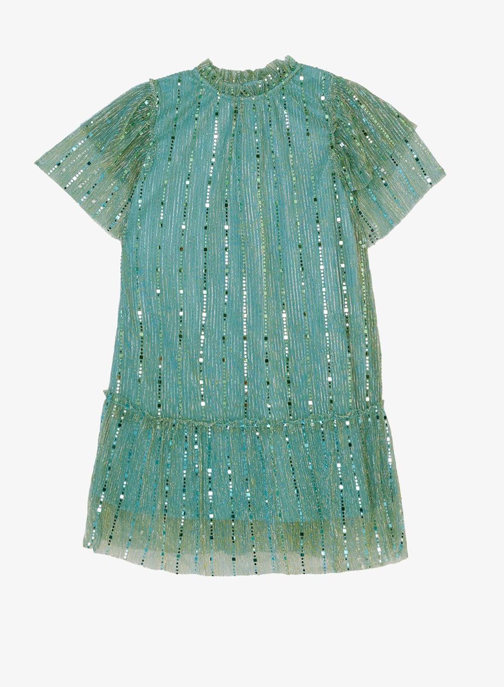 Girls Sequin Party Dress with Puffed Sleeves - Image 1