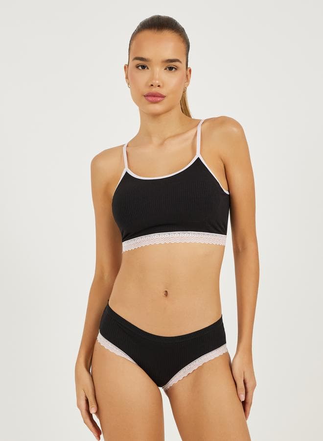 Ribbed Lace Trim Padded Bow Detail Bikini Set - Image 1