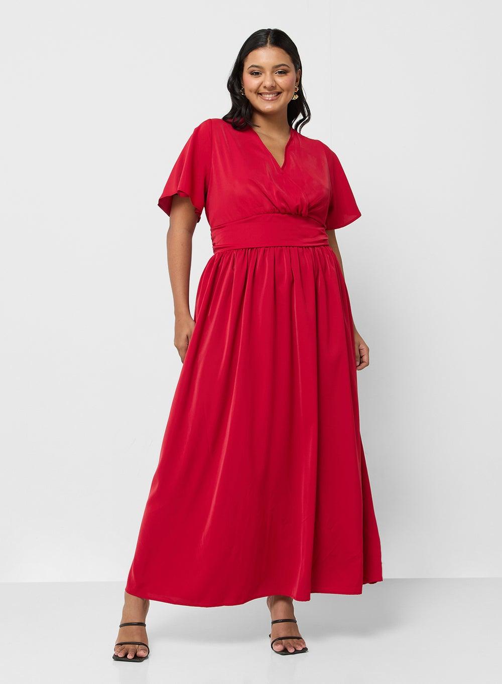 Elegant Red V-Neck Maxi Dress - Image 1