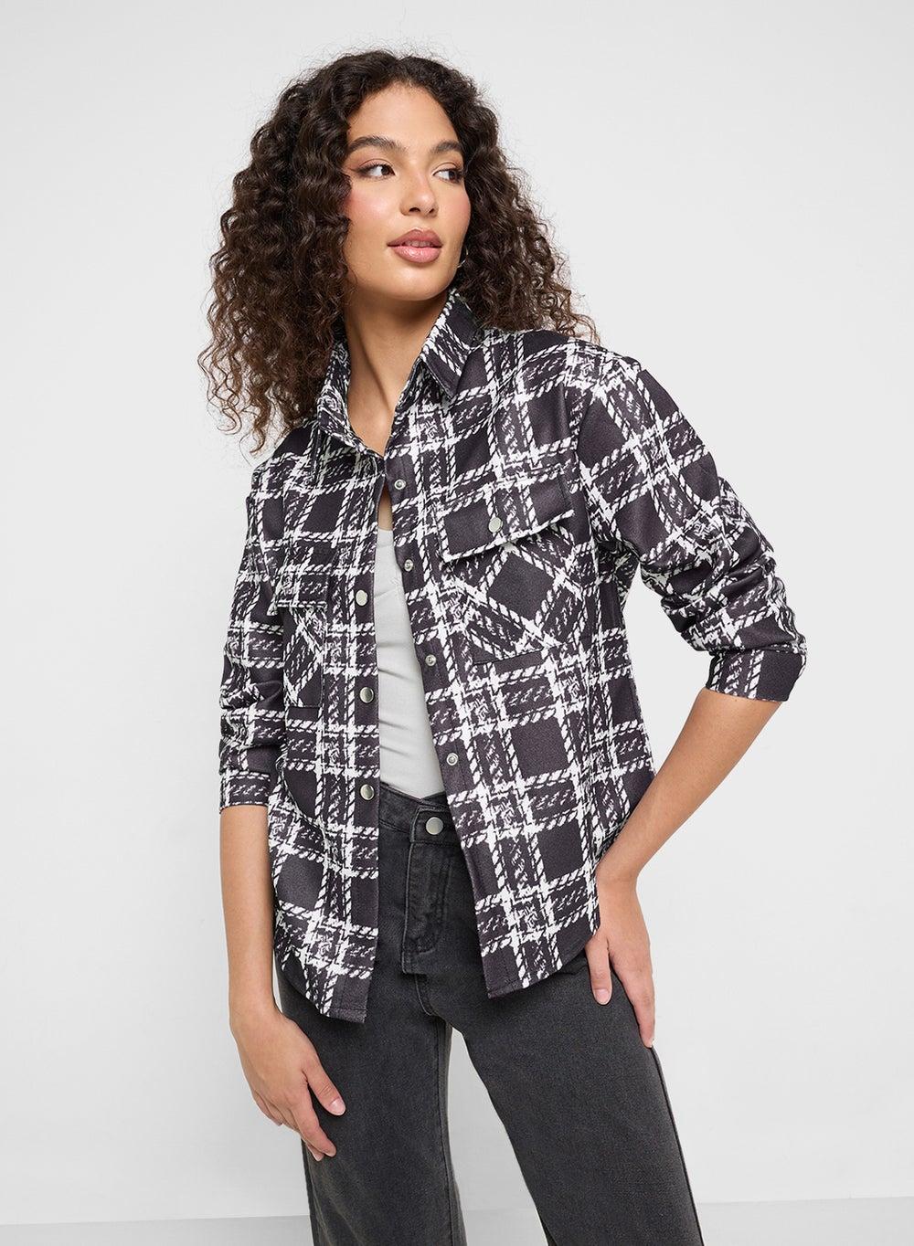 Plaid Oversize Shacket Women's Cozy Layer Jacket - Image 1