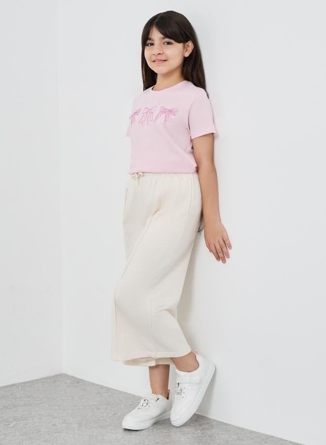 Styli Girls Beige Pintuck Wide Leg Culottes - Image 1