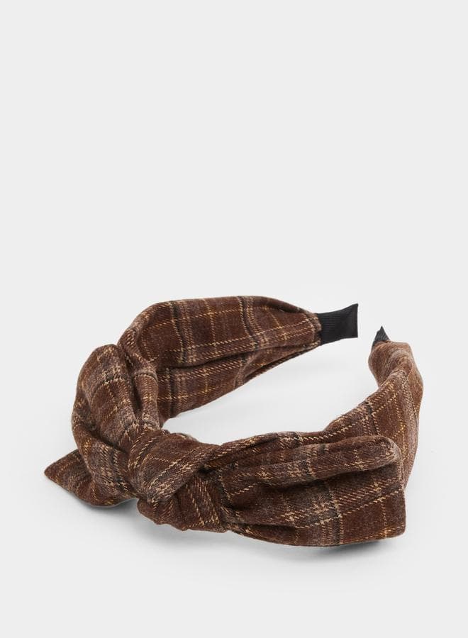 Styli Brown Plaid Knot Headband Classic Chic Accent - Image 1