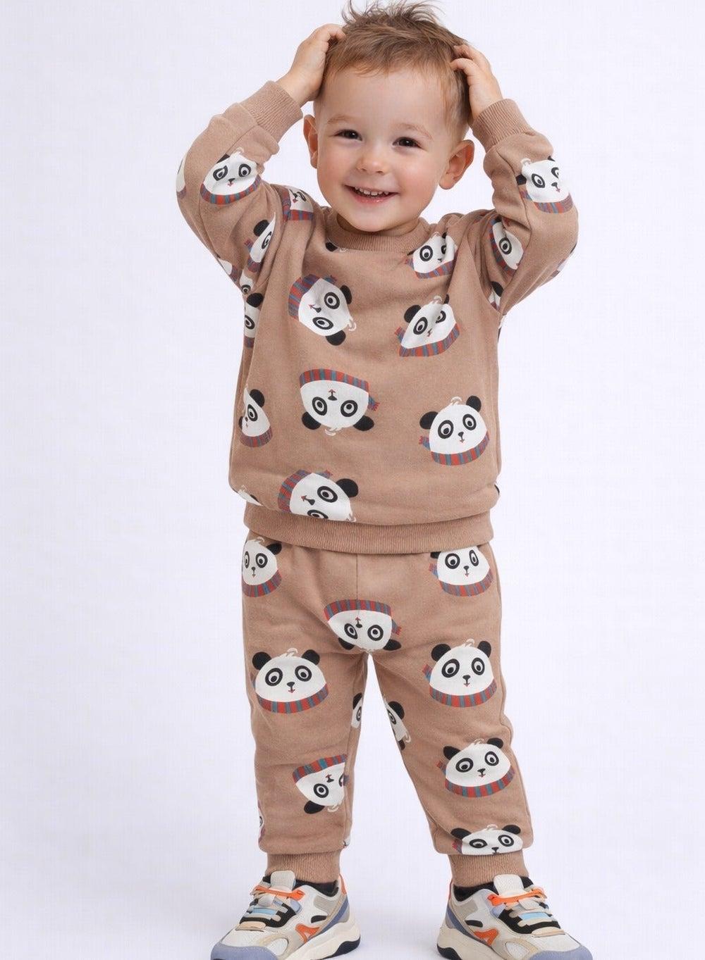 Infant Printed Sweatshirt & Jogger Set LT Brown AOP - Image 1