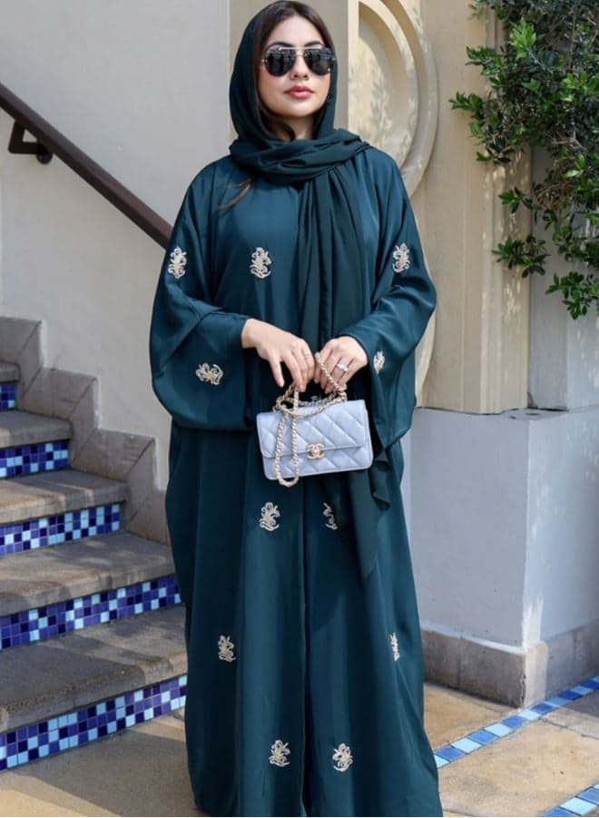 Sultanah Green Nada Abaya with Beaded Elegance - Image 1