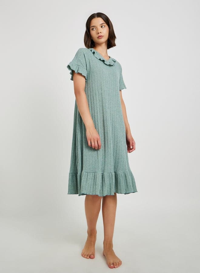 Ribbed V-Neck Ruffle Detail Nightdress - Image 1