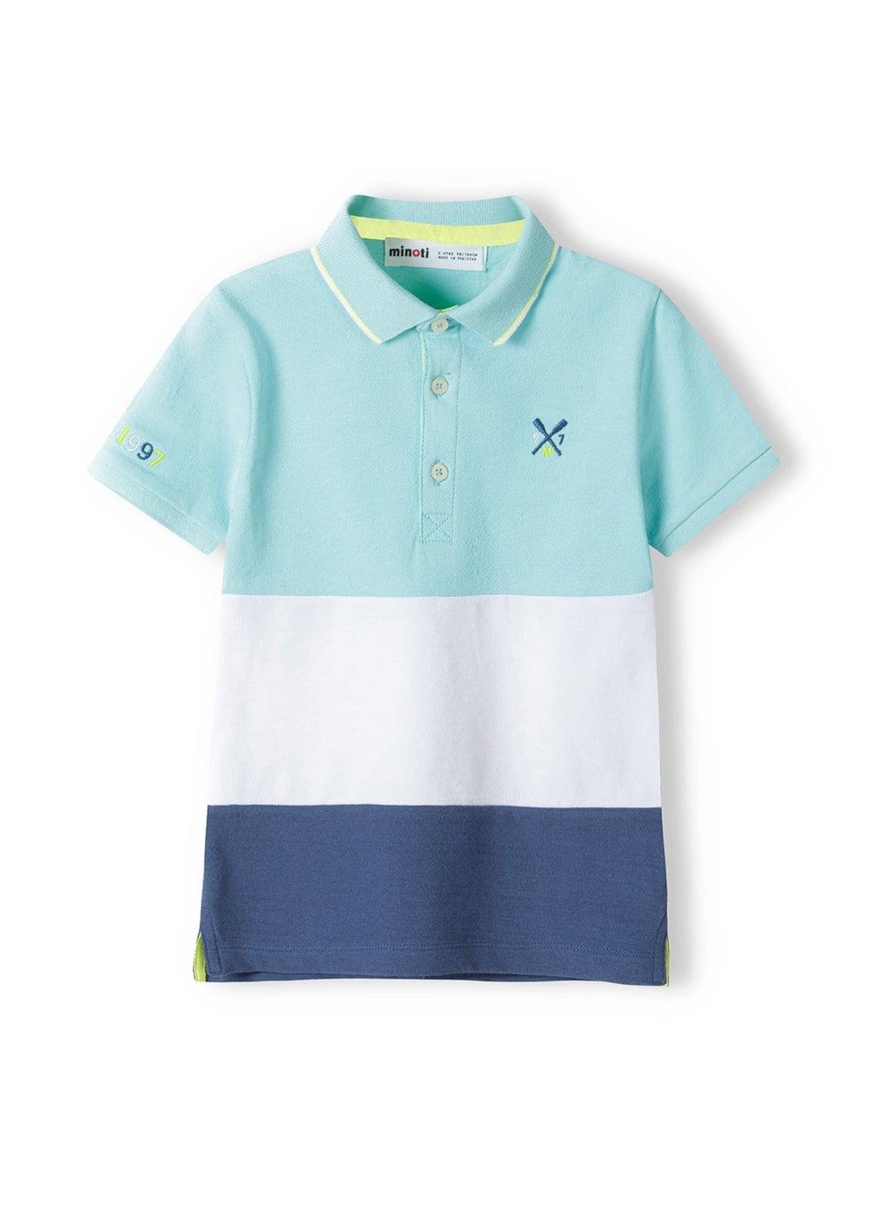 Boys Panelled Turquoise Polo Shirt - Image 1