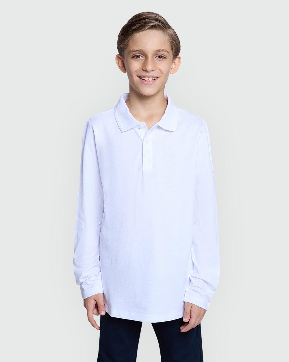 Long Sleeve Polo For Boys – Bright White Style - Image 1