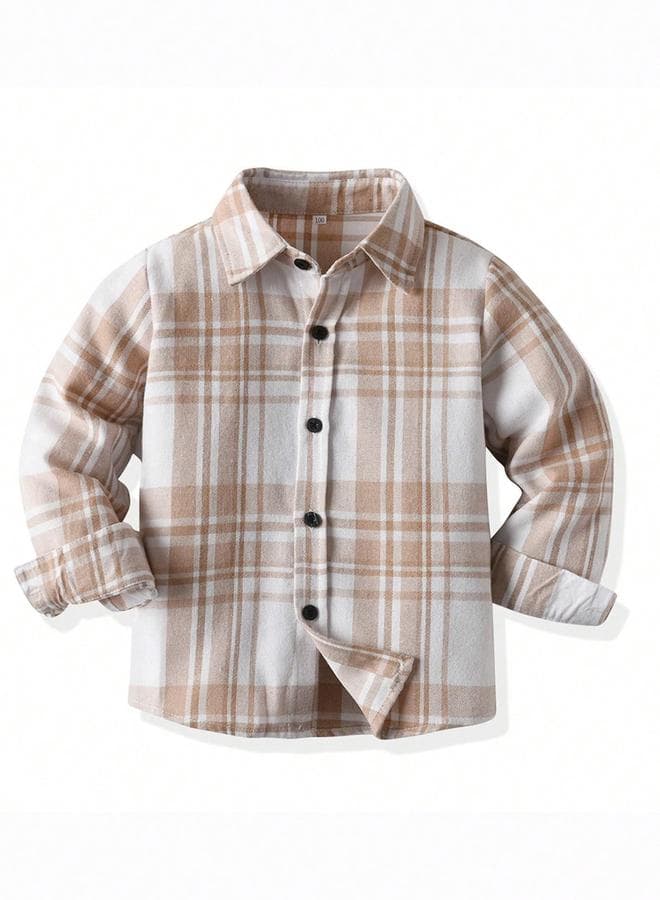 Take Two Boys Tan Checked Button Shirt - Image 1