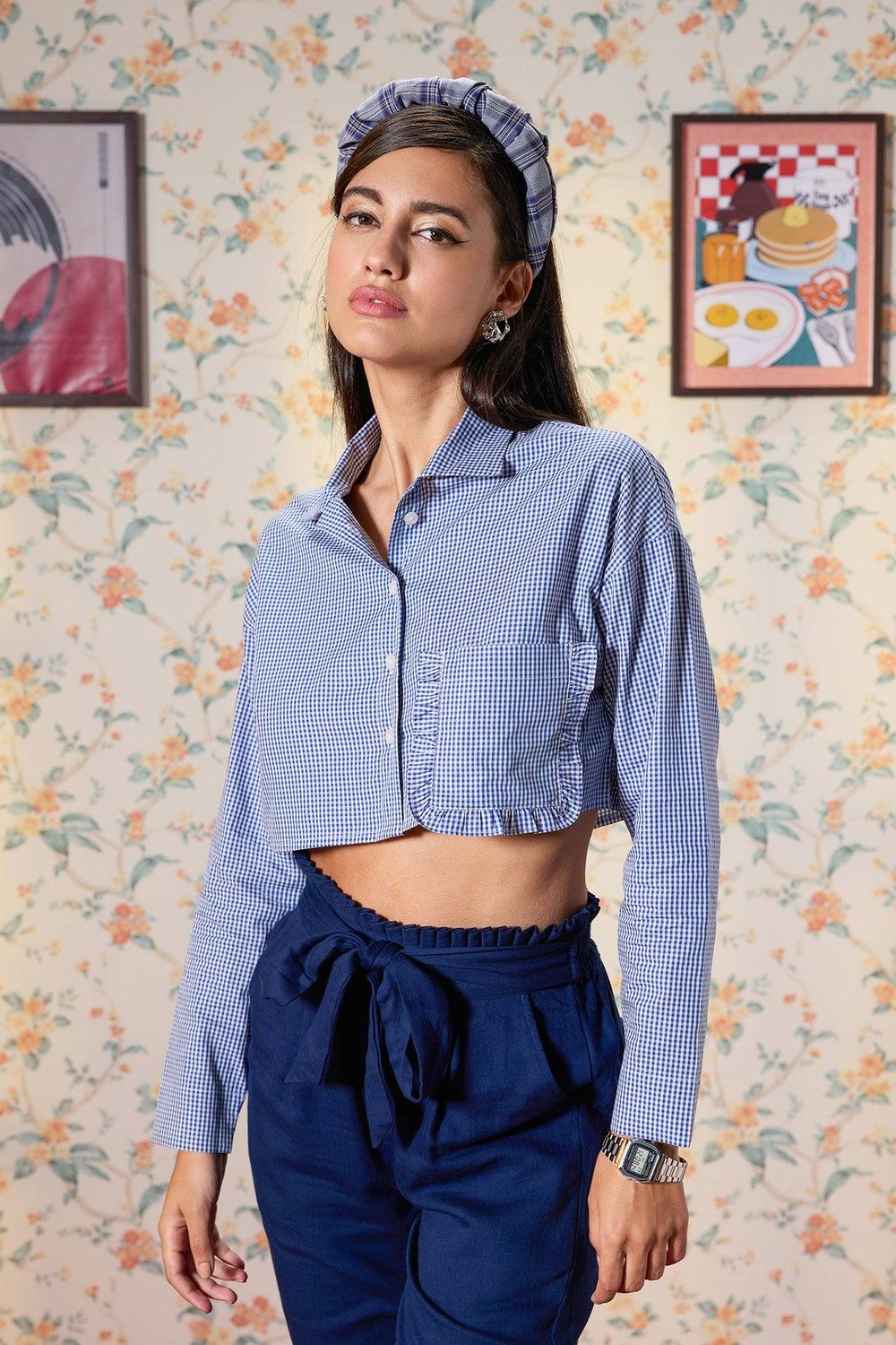Women’s Cotton Checked Cropped Workwear Shirt - Image 1