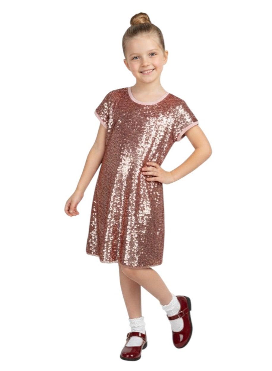 Pink Sequin A-Line Dress for Girls - Image 1