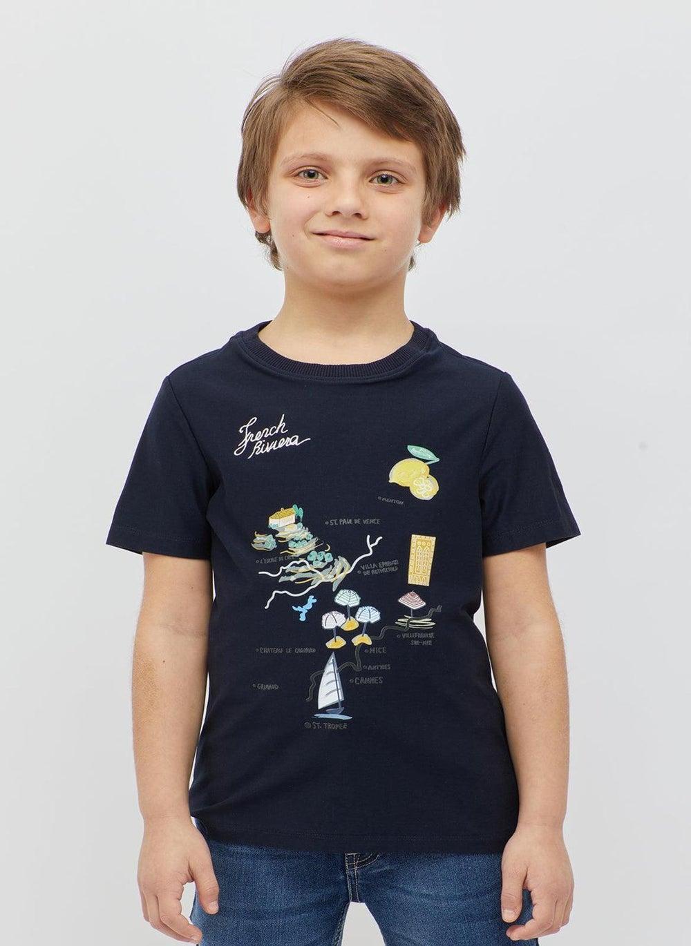 One Friday Boys Printed Navy Blue T-Shirt - Image 1