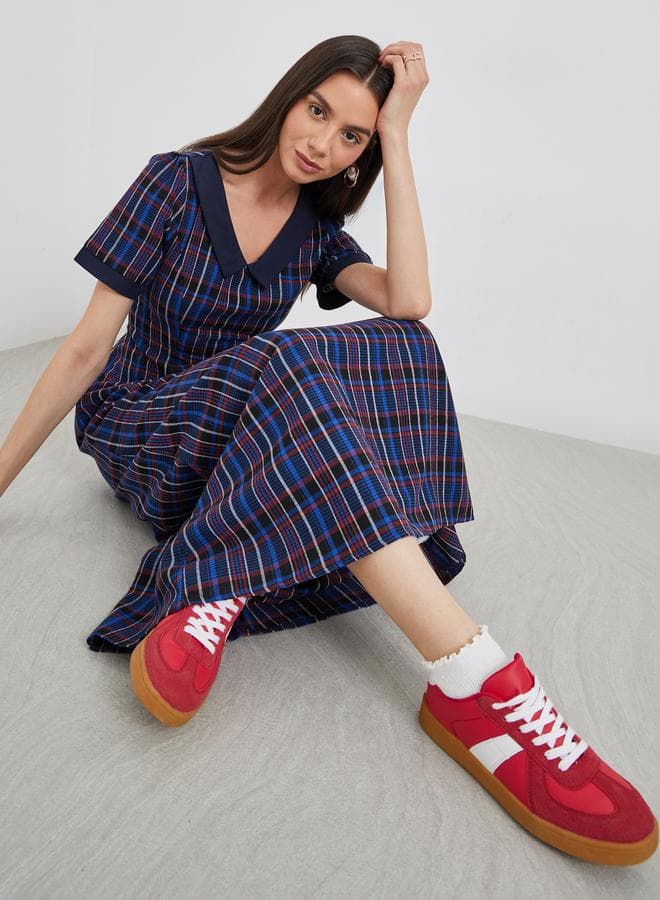 Take Two Checked V-Neck A-Line Maxi Dress - Image 1