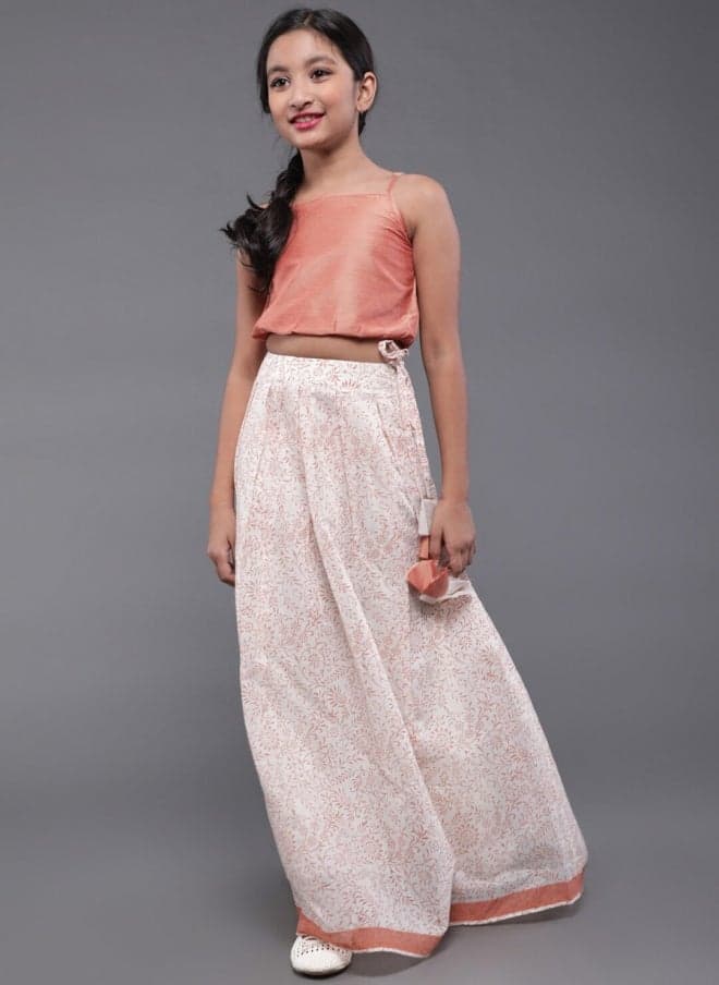 Rose Gold Silk Lehenga Choli Set for Girls - Image 1