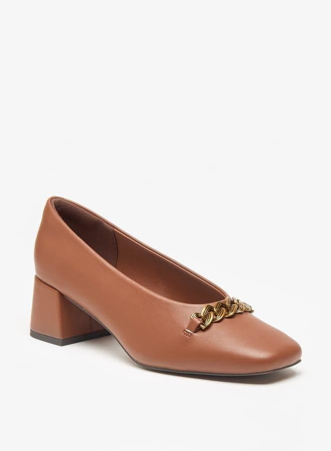 Women’s Chain Detail Block Heel Slip-On Pumps - Image 1