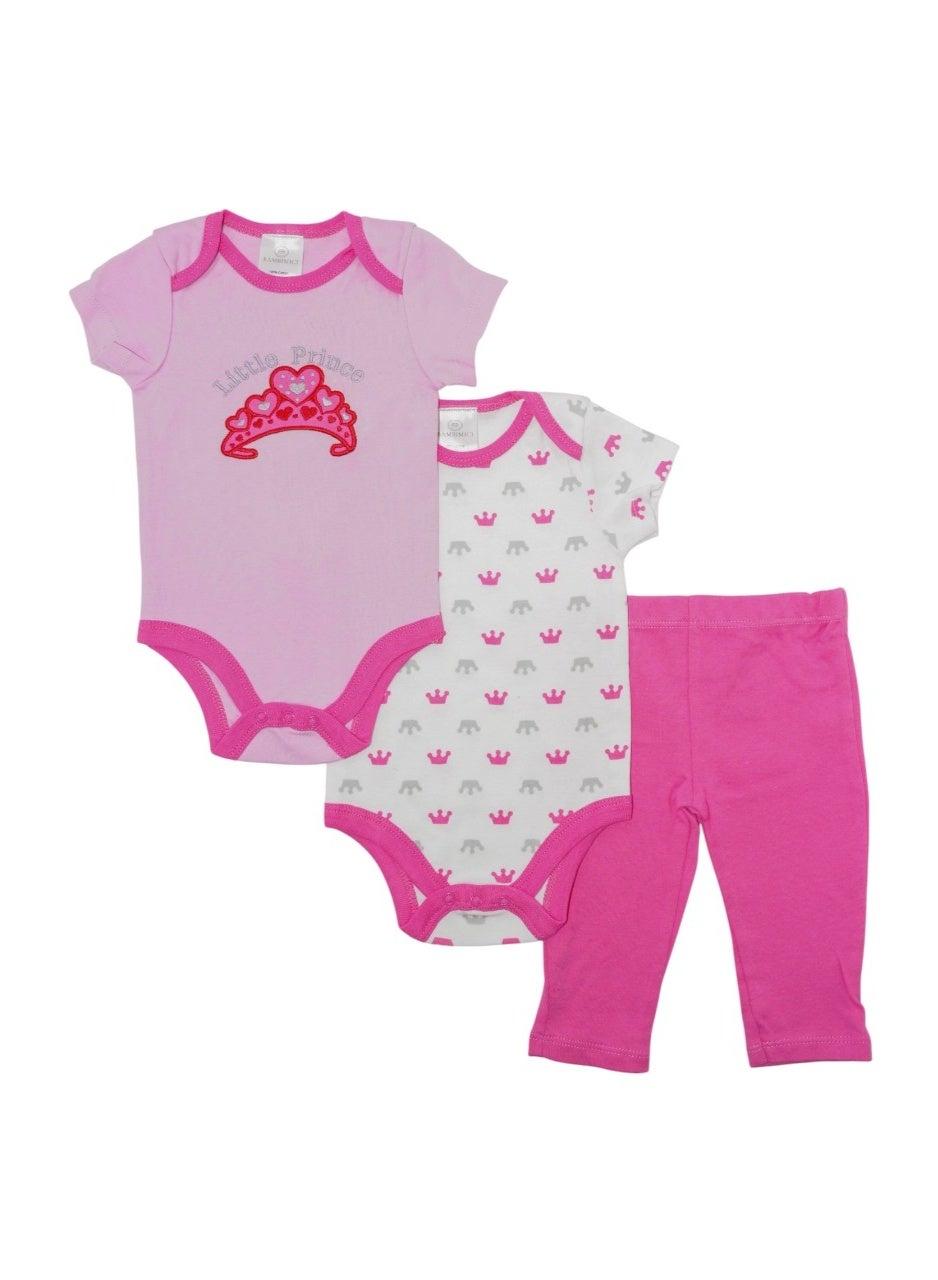 Bambimici Baby Pink Printed 3-Piece Pyjama Set - Image 1