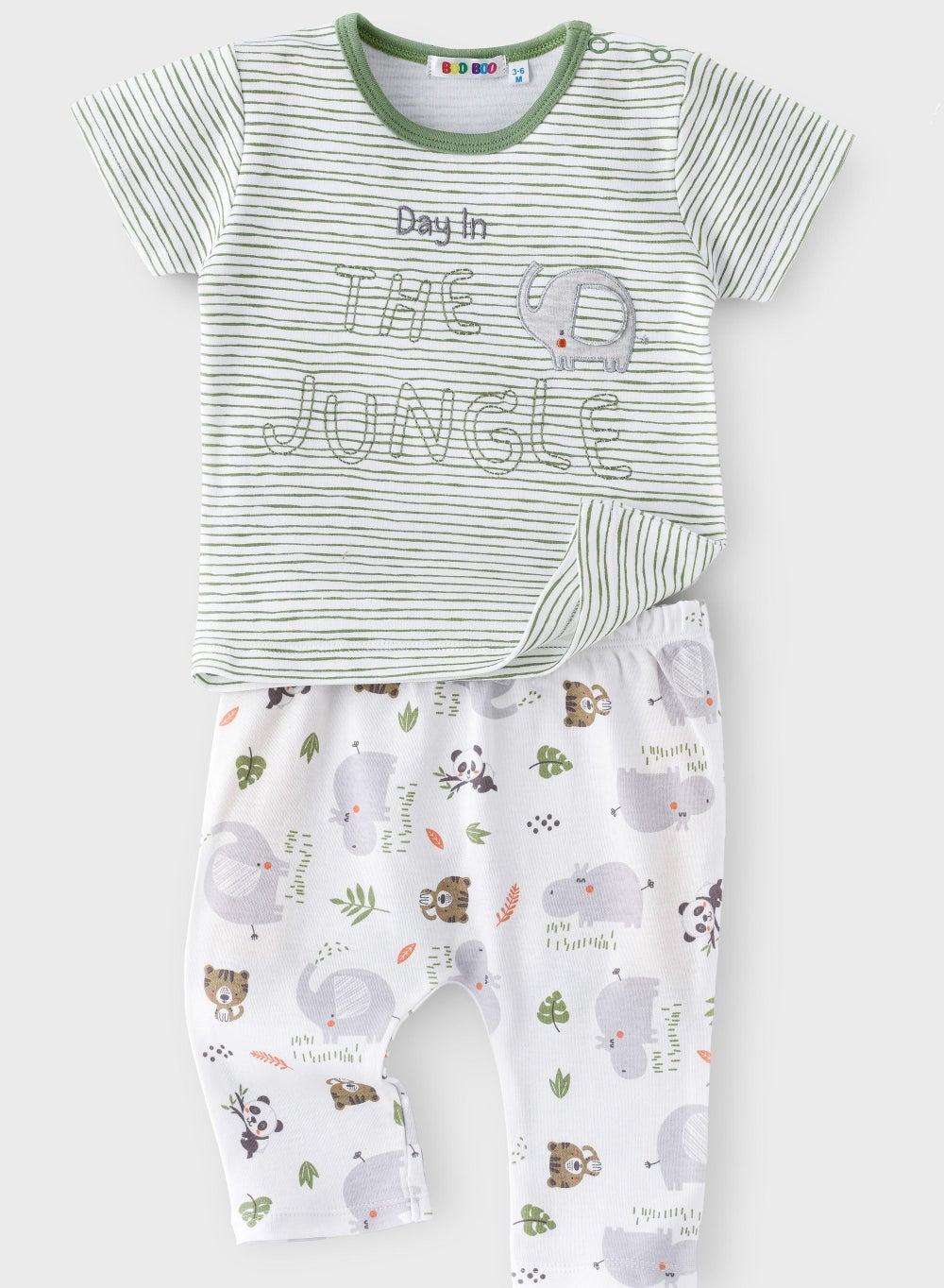 BooBoo Kids Jungle Range 2 Pc Stripe Tee Legging Set - Image 1