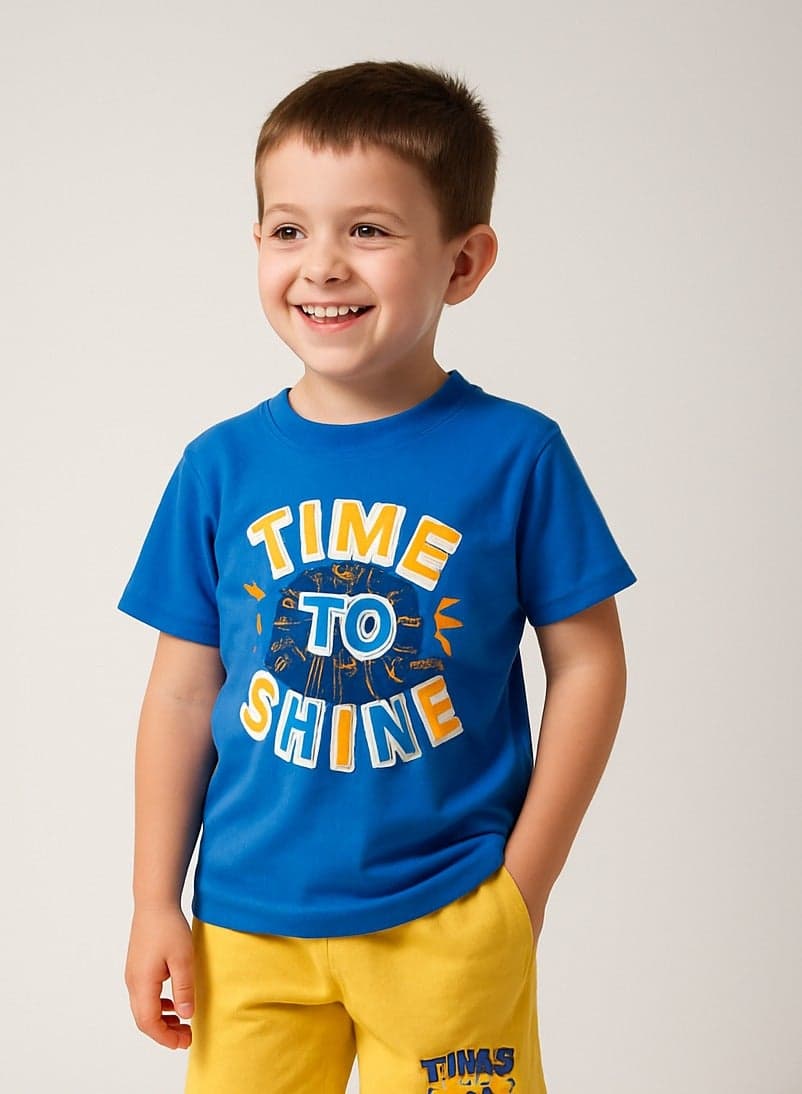 Boys Blue & Yellow Cotton T-Shirt Shorts Set - Image 1